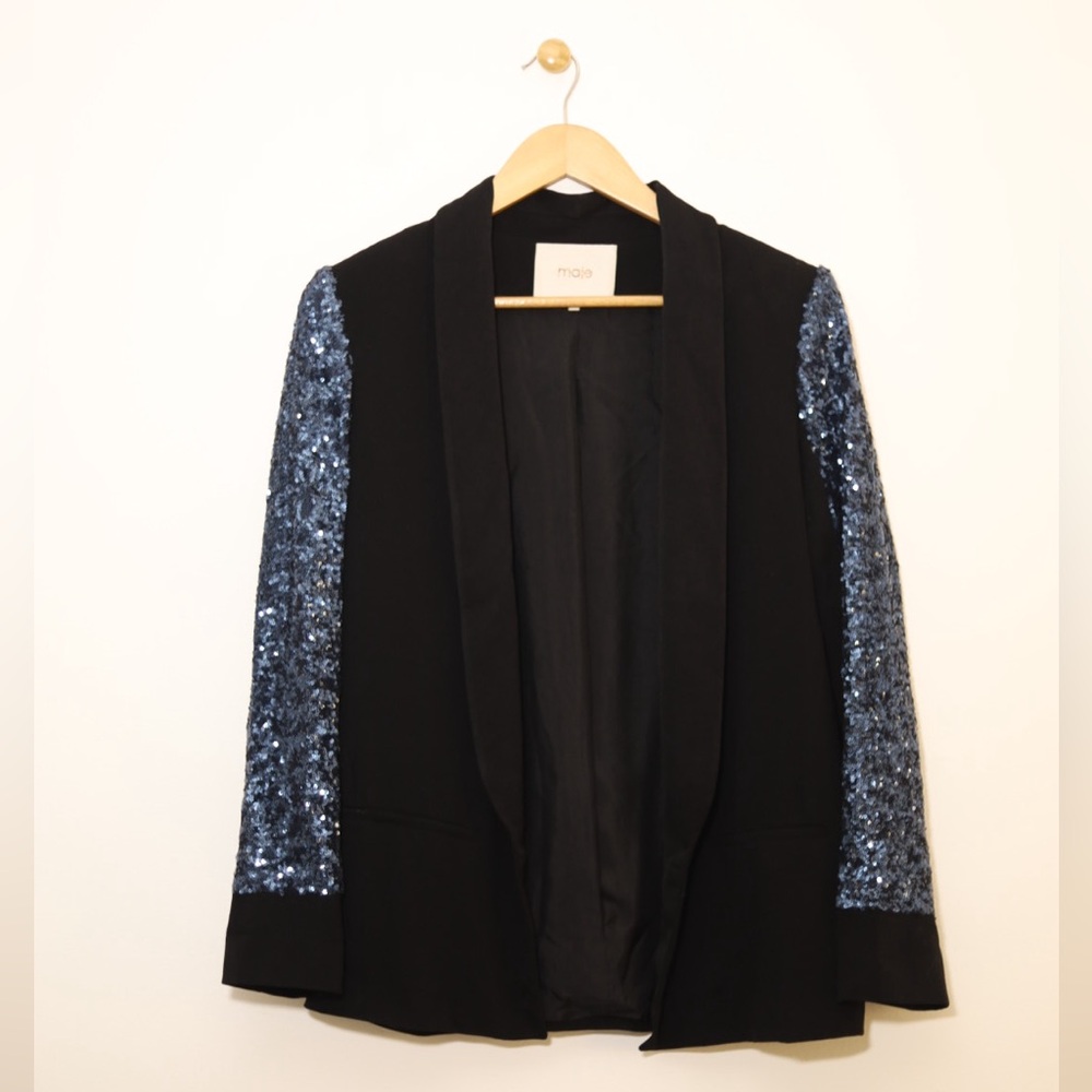 Maje Black Blazer with Sequin Sleeves – Size 38